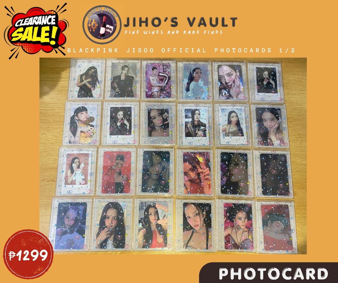 [SET] BLACKPINK JISOO OFFICIAL PHOTOCARDS (48pcs) (Category: K-Wave Merchandise) located in Pasig City. Submitted by jihosvault (Listing ID 1460943535, Image 1). Description: ★Strictly selling as set only for 1299 (48 photocards) ★No to video condition since all photocards was immediately put inside top loader and fine grain sleeves upon purchase and also super discounted na below srp ★read more before buying https://verybeary.carrd.co/ .