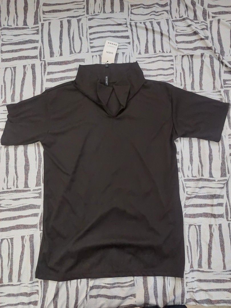 SHEIN Black Ribbed Terno (Category: Blouses) located in Malaybalay. Submitted by mags_sofia (Listing ID 1461013707, Image 2). Description: - Dark brown ribbed mock neck top with ribbed ahorts - Brand: SHEIN - Size: XS, can stretch up to M - Material: Nylon, Polyester, Elastane blend - Features: Short sleeves - Condition: Brand new with tags, never worn - Style: Versatile basic piece.