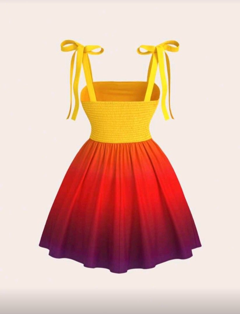 Shein Ombre Tie-Strap Sundress (Category: Dresses) located in Batangas. Submitted by thriftshop_izy15 (Listing ID 1460949934, Image 2). Description: - Adorable yellow to red ombre sundress - Flattering square neckline - Adjustable tie straps for a perfect fit - Comfortable smocked back - Flowy pleated A-line skirt - Ideal for summer days and beach getaways - Fun and vibrant colors! - Size: Bust- 39.4" Waist- 34.6" Hip- 73.3" Length- 39/ 26.5" Str