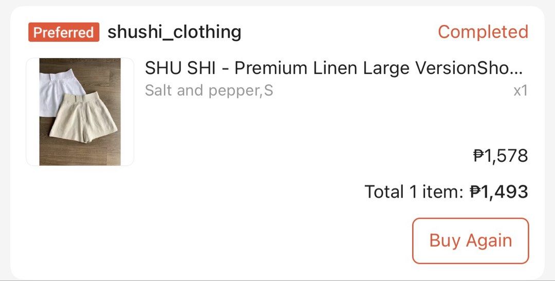 SHUSHI Premium Linen Shorts (Category: Shorts) located in Bulacan. Submitted by akh.closet (Listing ID 1461095867, Image 2). Description: SHUSHI Premium Linen Shorts BRAND NEW WITH BOX Color: Salt & Pepper / oat Rfs: accidentally bought 2! Payment First Basis.