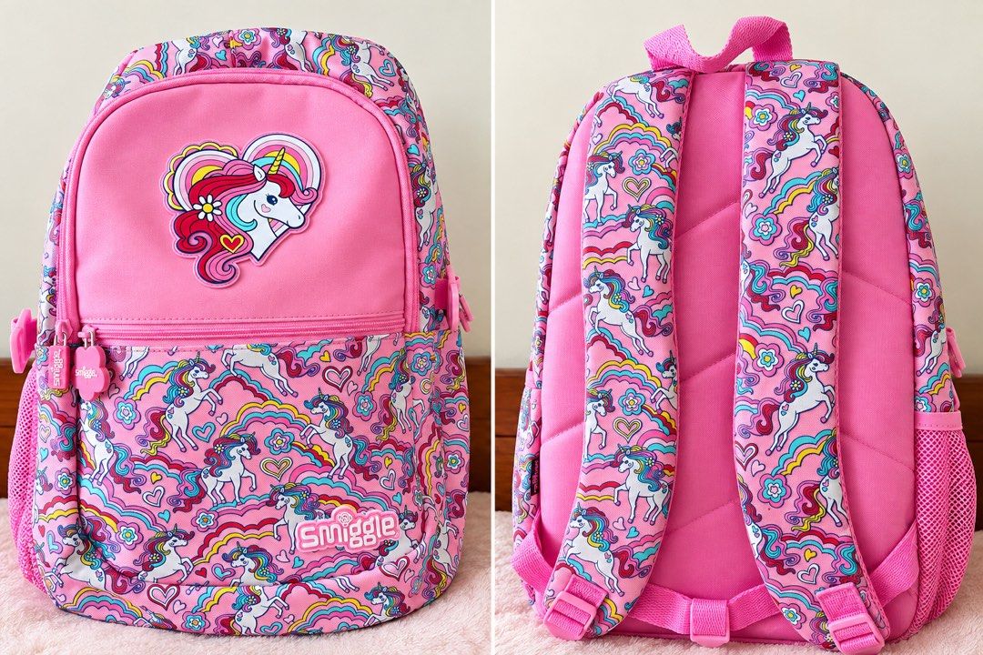 Smiggle Unicorn Backpack 🦄✨ (Category: Backpacks) located in Binan City. Submitted by prebylouise (Listing ID 1460973478, Image 2). Description: Super cute Smiggle unicorn backpack in pink! Perfect for school, playdates, travel, or everyday adventures. 🎀 ✨ Features: • Adorable unicorn design • Spacious main compartment • Front zippered pocket • Side mesh pocket for water bottle • Adjustable padded shoulder straps • Fun Smiggle zipper pulls • Cu