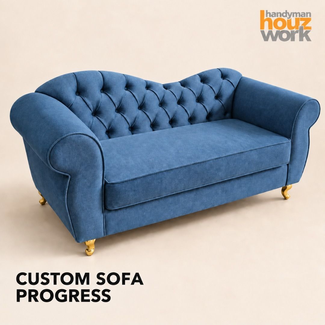 Sofa Bench (Category: Chairs) located in Kuala Lumpur. Submitted by handymanhouzwork (Listing ID 1460940352, Image 1). Description: CUSTOM SOFA IN PROGRESS 🛋️ A closer look at our custom sofa production—from new foam shaping and fabric cutting to careful hand upholstery. Every curve is shaped, wrapped and finished by our experienced upholstery team in Kuala Lumpur. Looking for a custom-made sofa or sofa upholstery service in KL & Klang Valley? H