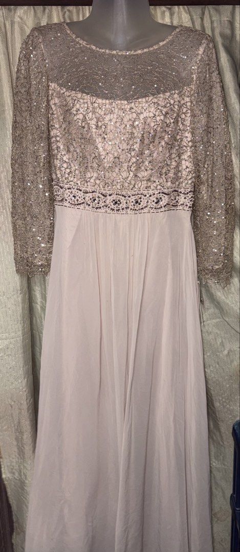 Sparkly Sequin Long Sleeve Maxi Dress (Category: Dresses) located in Manila. Submitted by thriftwithbarbi (Listing ID 1460978902, Image 2). Description: - Elegant long sleeve maxi dress - Intricate sequin and beading on the bodice - Sheer sleeves with matching sequin details - Flowy, lightweight skirt for graceful movement - Zipper closure at the back - Ideal for formal events, parties, and special occasions.