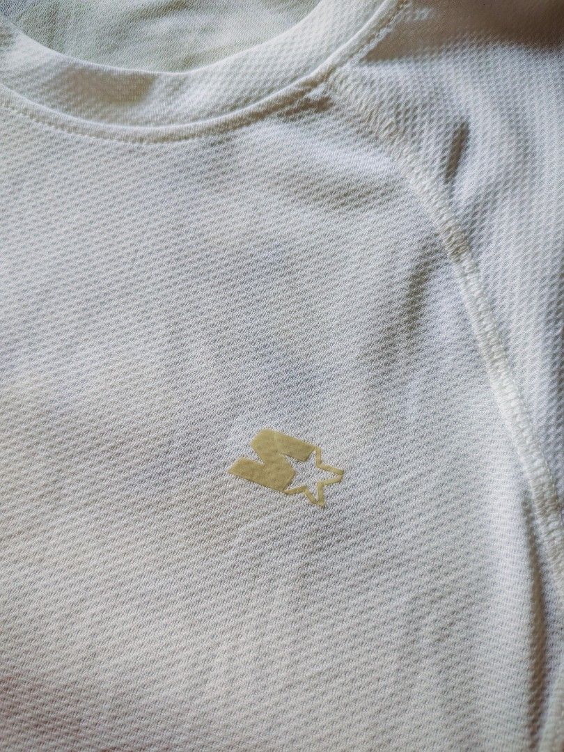 Starter brand drifit shirt (Category: Activewear) located in Mandaluyong City. Submitted by fiercestorm.31 (Listing ID 1461004223, Image 2). Description: starter drifit shirt white excellent condition 22W 27L medium to large.