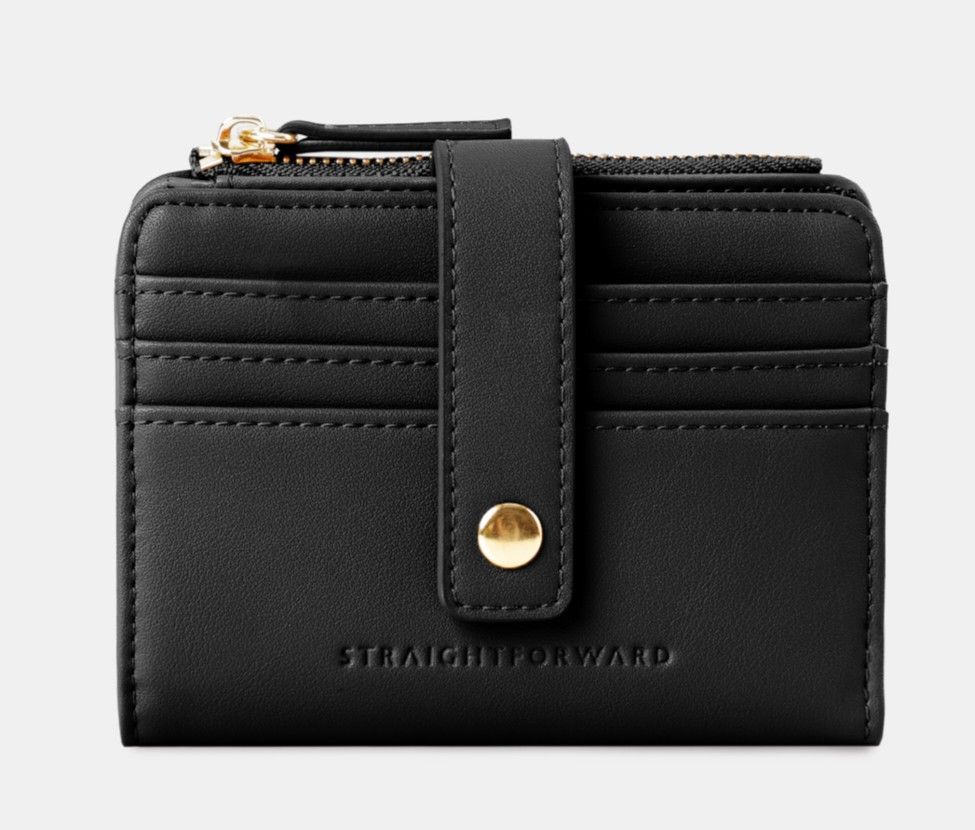 Straightforward Black Card Holder Wallet with Zipper (Category: Wallets & Card holders) located in Caloocan City. Submitted by echoes_of_nnah (Listing ID 1461009290, Image 1). Description: - Brand: Straightforward - Color: Black - Features: Main zipper compartment, multiple card slots (inside & out) - Details: Embossed logo on front, gold hardware - Size: Compact and easy to carry.