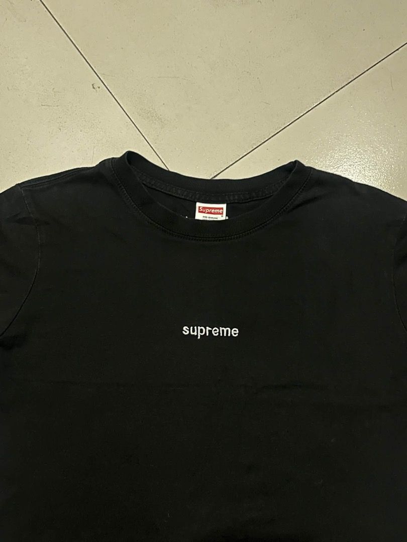SUPREME black shirt (Category: Tshirts & Polo Shirts ) located in Manila. Submitted by nb_thriftshop (Listing ID 1461083219, Image 2). Description: supr3me t shirt 24 length 19.5 width height 5'5 weight 65kg medium no issue need wash.