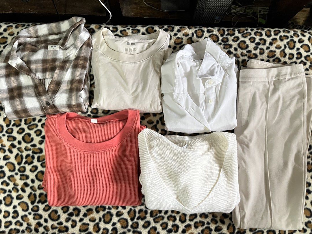 !TAKE ALL! (Category: Longsleeves) located in San Pedro. Submitted by sie_declutters (Listing ID 1461050976, Image 1). Description: Conditions: ALL ORIGINAL UNIQLO •Brown Checkered Polo Long Sleeve - used more than twice W/ extra care - no flaws •Beige sweater - used more than twice W/ yellowish stains on some parts •White Long Sleeve - used twice W/ yellowish stains on some parts (not noticeable) • Coral Sweater - used twice W/O flaws •White Low