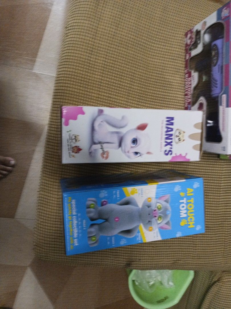 Talking Tom & talking Angela set for only 800php (Category: Interactive Toys) located in Tanza. Submitted by --unicorn-- (Listing ID 1461032272, Image 3). Description: - Two talking cat toys: AI Touch Tom and Manx's. - Both come in their original boxes. - Perfect for kids who love cats. - Features: Repeats what you say and has touch-activated functions. - Provides fun, interactive playtime..