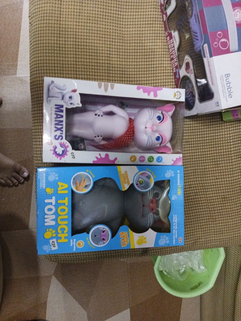Talking Tom & talking Angela set for only 800php (Category: Interactive Toys) located in Tanza. Submitted by --unicorn-- (Listing ID 1461032272, Image 1). Description: - Two talking cat toys: AI Touch Tom and Manx's. - Both come in their original boxes. - Perfect for kids who love cats. - Features: Repeats what you say and has touch-activated functions. - Provides fun, interactive playtime..
