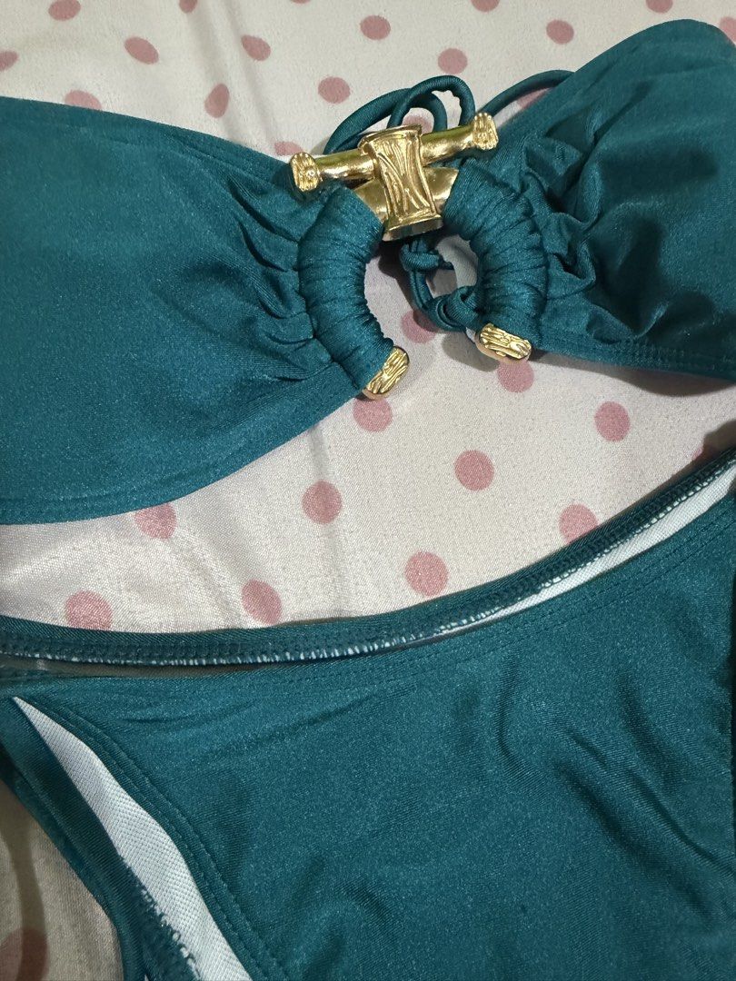 Teal Blue Bandeau 2-Piece Bikini Set 💙✨ (Category: Bikinis & Swimsuits) located in Manila. Submitted by klauuudette (Listing ID 1460992889, Image 2). Description: ✦ Worn once only ✦ Excellent condition ✦ No visible stains, holes, or major flaws ✦ Bandeau-style top with ruched detailing ✦ Gold-tone center accent ✦ Adjustable tie-string bikini bottoms ✦ Cute and flattering design ✦ Perfect for beach trips, pool days & vacations 🌊.