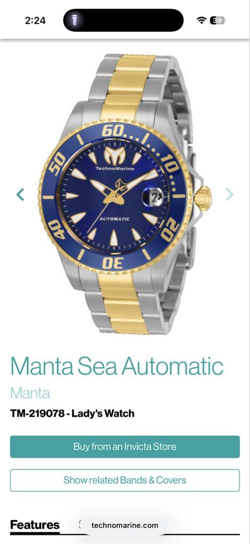 TechnoMarine Manta Sea Automatic TM-219078 (Category: Women's Watches) located in Taguig. Submitted by 888nini56 (Listing ID 1461102061, Image 1). Description: BRAND NEW TechnoMarine Manta Sea Automatic Watch - I’ve never used this, complete inclusions with box and warranty card - Still has the protective plastic around the wrist and the face.