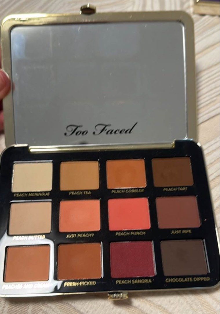 Too Faced Just Peachy Palette (Category: Makeup) located in Quezon City. Submitted by cheerupbby (Listing ID 1461049858, Image 2). Description: Swatched only for pictures. Will ship when I get back home to the Philippines in February 2027. Note: I will only bring what is SOLD. 📍 QC in the ph Can ship thru lalamove or j&t.