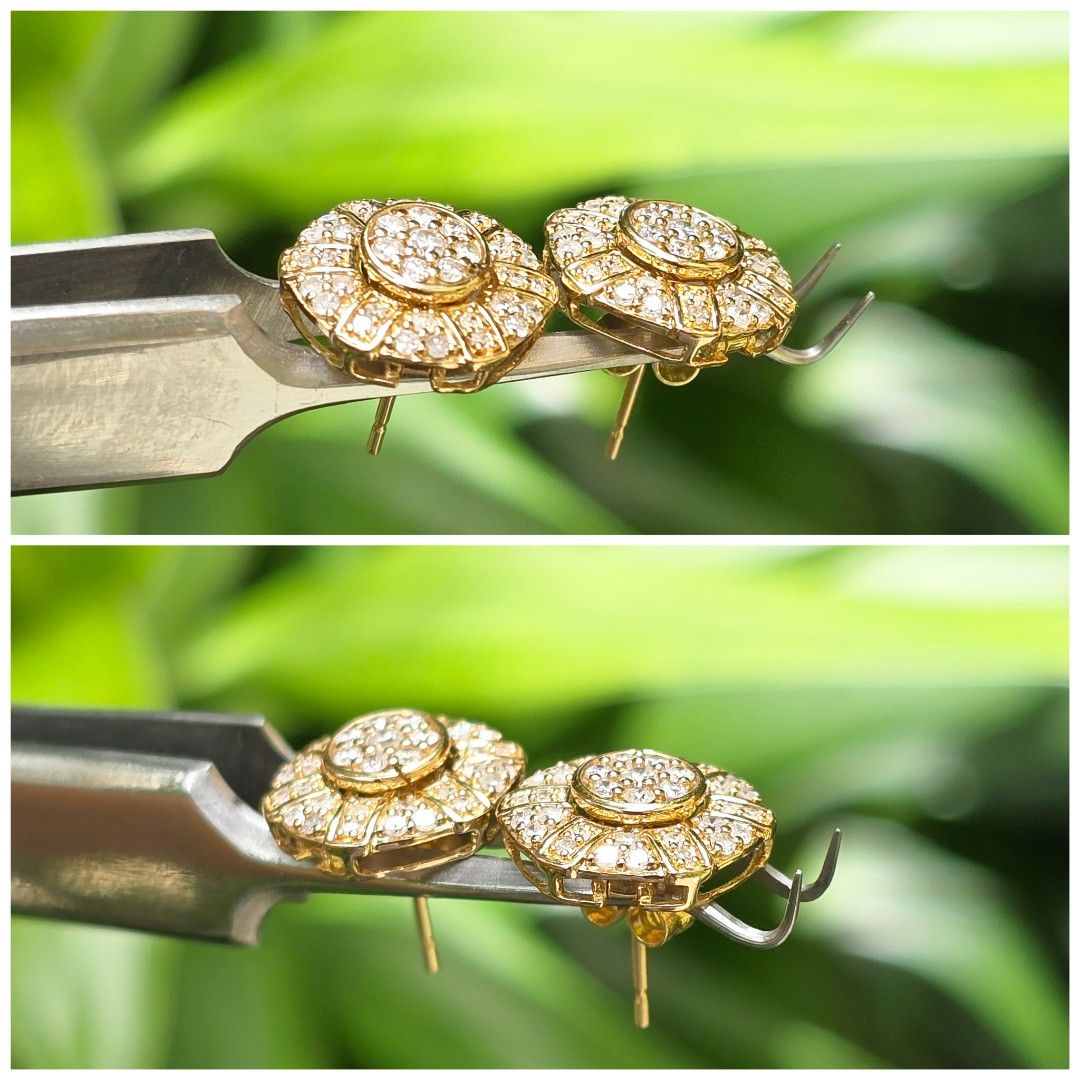TRANSFORMING / MANY WAYS DIAMOND EARRINGS (Category: Earrings) located in Quezon City. Submitted by her_turf (Listing ID 1461008634, Image 3). Description: Transforming diamond earrings. Features 500 CTW natural diamonds set in 18K yellow gold. Weighs approximately 2.78 grams. Price is PHP 4x,xxx only. Free LBC shipping with insurance within NCR and near provinces. Provincial shipping takes 3-5 business days. Meet-ups available at Camella Bulacan