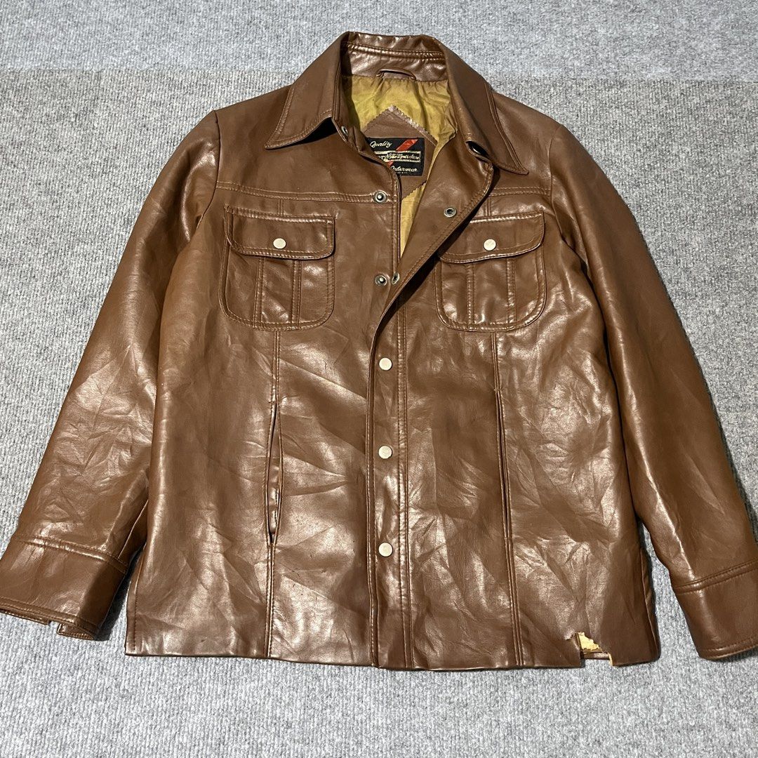 true vintage 70s Sears PVC Vinyl Pleather Jacket (Category: Coats, Jackets and Outerwear) located in Malay. Submitted by oplt_dept. (Listing ID 1461018513, Image 1). Description: -true vintage essentials -made in korea -width:21 -length:27 -honest issue(see pics).