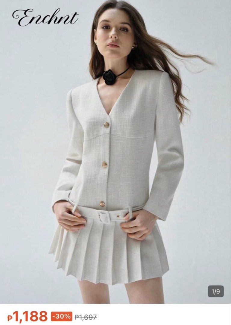 Tweed dress (Category: Dresses) located in Angeles City. Submitted by nicaaaaa9 (Listing ID 1461112118, Image 1). Description: Enchnt Fall Dress Women’s W hite Tweed Metal Button Pleat White / XS Used once.