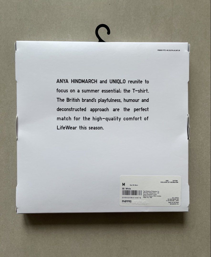 Uniqlo Anya Hindmarch white (Category: Shirts) located in Manila. Submitted by lulu.coco (Listing ID 1460958616, Image 3). Description: • No flaws • Last price posted, low ballers will not be entertained • For shipping only. Add 50 for m.m, 120 outside m.m • Gcash or BDO.