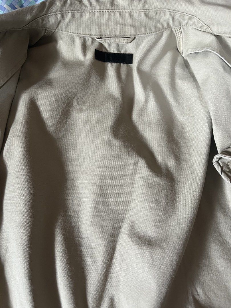 Uniqlo Beige Harrington Jacket (Category: Coats, Jackets and Outerwear) located in Taguig. Submitted by realiam (Listing ID 1460963699, Image 3). Description: - Uniqlo Blouson Jacket - Beige - Size: Small - Issue: Small stains from ironing in arm area. See pics +sf taguig loc .