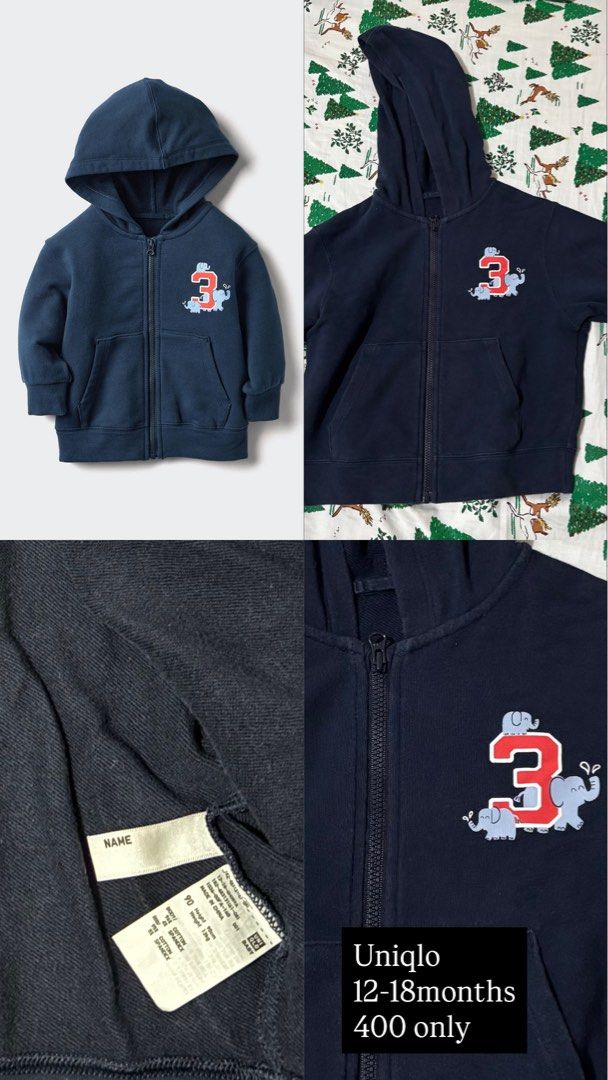 Uniqlo Jacket (Category: Babies & Kids Fashion) located in Alabel. Submitted by trixmagban78142 (Listing ID 1460941623, Image 1). Description: Baby Ultra stretch sweat full-zip hoodie .