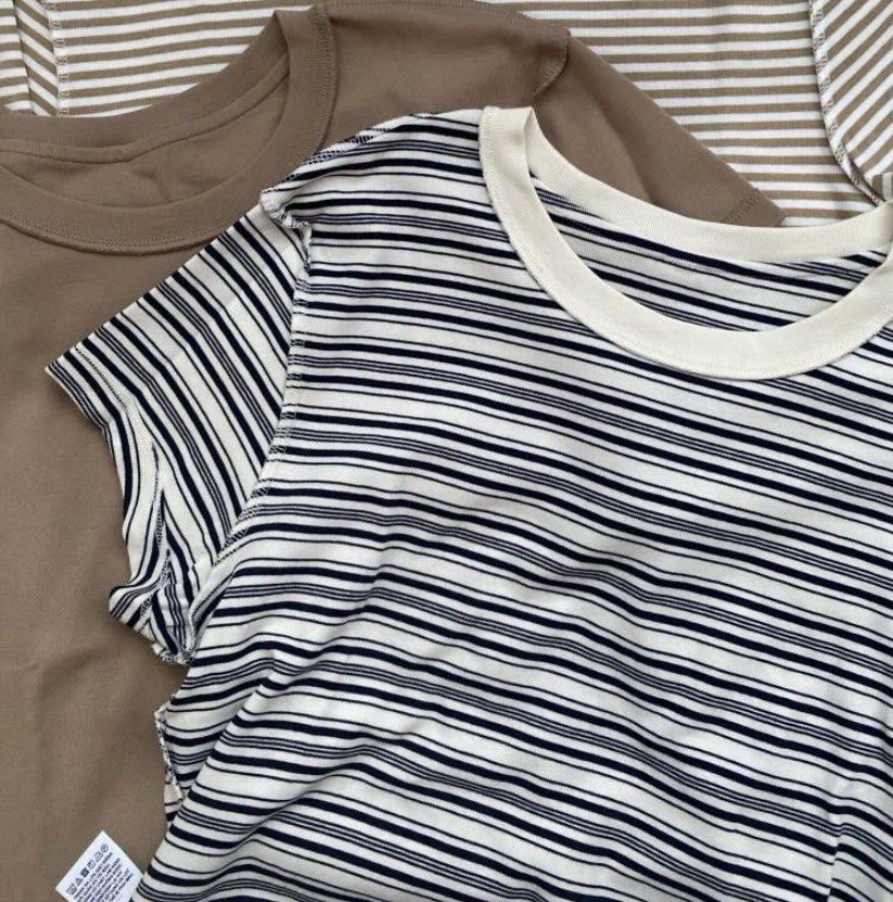 UNIQLO Mini T-shirt XL Bundle (2 pcs) (Category: Shirts) located in Lapu Lapu. Submitted by ahippo (Listing ID 1460916447, Image 1). Description: - Bundle of two - Includes: 1 plain brown, 1 white & black stripe - Classic crew neck and short sleeves - Comfortable cotton material - Ideal for everyday wear and versatile styling.