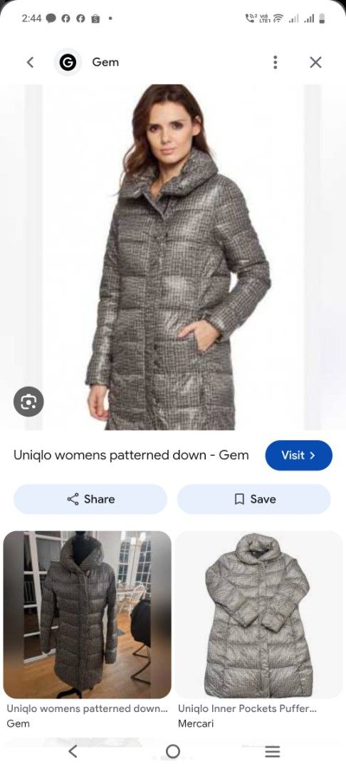 Uniqlo Women's Patterned Down Jacket XL (Category: Coats, Jackets and Outerwear) located in Manila. Submitted by bsemcfran19535 (Listing ID 1460975269, Image 3). Description: - Uniqlo Women's Down Jacket - Size: XL - Color/Pattern: Subtle and stylish pattern - Features: Zipper closure, inner pockets - Function: Excellent for keeping warm - Origin: Made in China - Condition: Please check photos for details.