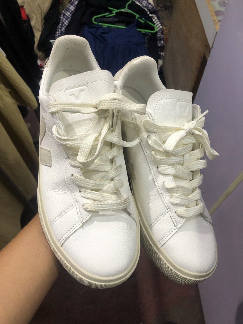Veja Campo Sneakers White Leather (Category: Sneakers) located in Cavite. Submitted by thriftkicks3 (Listing ID 1460995009, Image 2). Description: - Classic white Veja Campo sneakers - us 10 , 44 , 28 cm - Made with leather and suede accents - Features the iconic V logo on the side - VEJA branding on the heel tab - White laces - Durable rubber soles - Ideal for everyday wear.