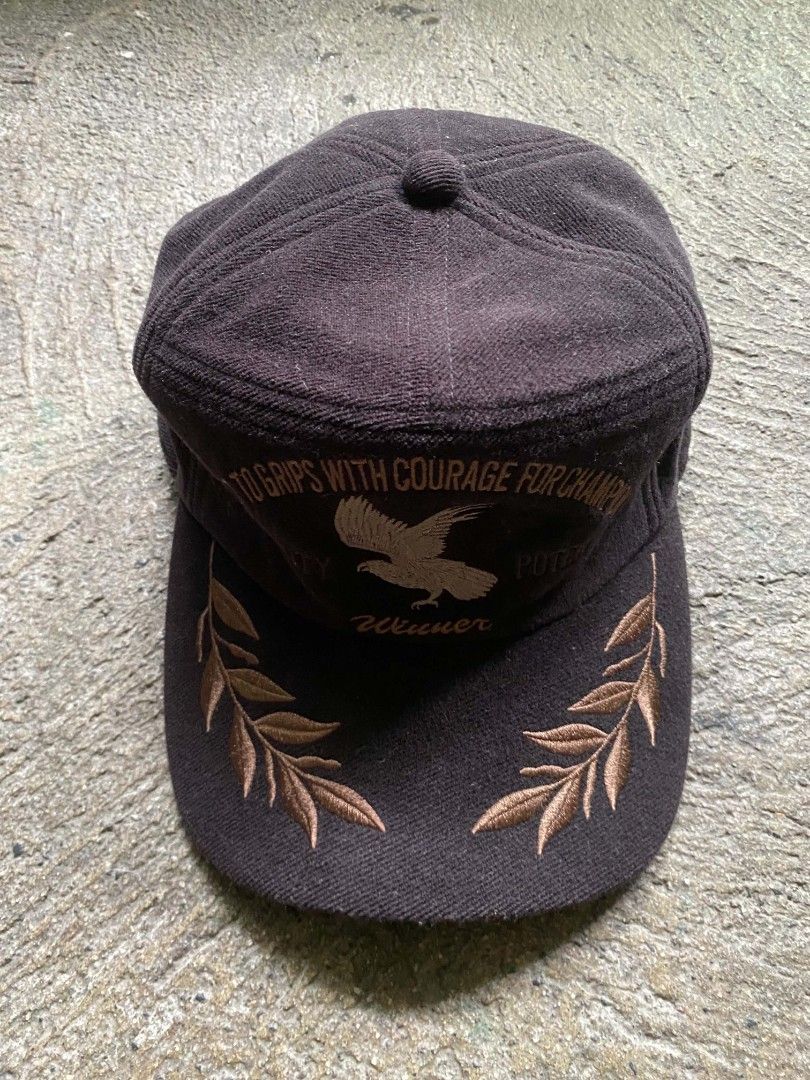 Vintage 90s JDM Eagle Racing Cap🦅 (Category: Caps & Hats) located in Caloocan City. Submitted by hustlenhunt (Listing ID 1461048341, Image 1). Description: Insane vintage 1990s/Y2K Japanese import "Apollo" racing style work hat. Thick, high-quality bronze embroidery featuring an eagle and laurel leaves on the visor. •Vibe: Retro JDM / Gorpcore / Vintage Streetwear •Size: One size fits all (Fully adjustable Velcro back strap) •Issue: Cut tags MOP