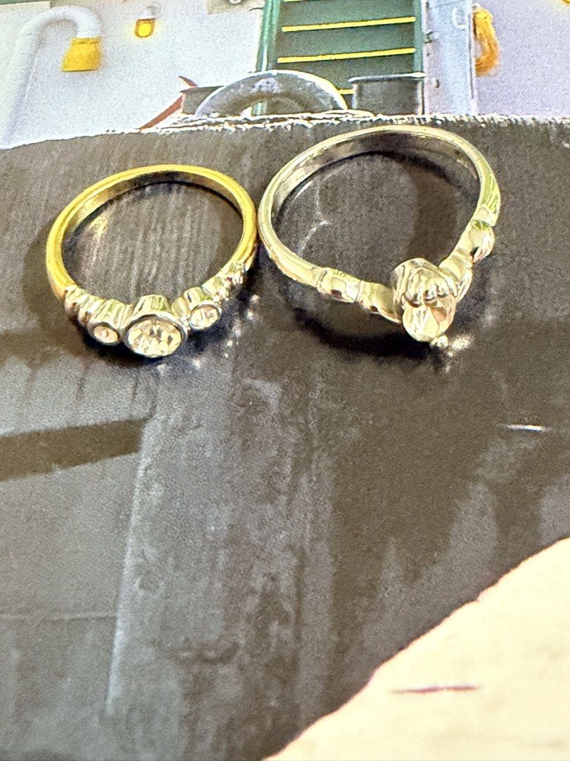 Vintage accessories (Category: Necklaces) located in Pasig City. Submitted by smartshopping.ph (Listing ID 1461075010, Image 3). Description: 1. Bezel-Set Three-Stone Gold-tone Ring (Size 6)— 400 php 2. Pear-Cut Chevron Silver-tone Ring (Size 7.5)- 600 php 3. Aurora Borealis Crystal Necklace. It features alternating graduated faceted bicone and oval crystals. The specialized “Aurora Borealis” finish—invented by Swarovski in 1956—gives the glass a