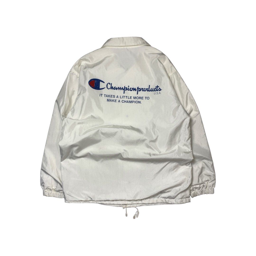 Vintage Champion products Coach Jacket (Category: Coats, Jackets and Outerwear) located in Baguio. Submitted by been.aged_ph (Listing ID 1461005094, Image 2). Description: 𝚂𝚒𝚣𝚎: fits up to L 𝙳𝚒𝚖𝚎𝚗𝚜𝚒𝚘𝚗𝚜: 23 x 29 𝙲𝚘𝚗𝚍𝚒𝚝𝚒𝚘𝚗: Excellent 𝙸𝚜𝚜𝚞𝚎: scratches on print (see last photo for reference) Model Height: 5' 7" .
