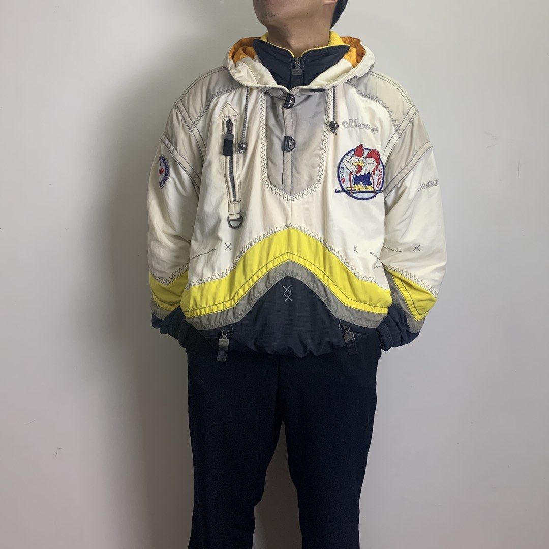 Vintage Ellesse Italy Ski Jacket (Category: Coats, Jackets and Outerwear) located in Baguio. Submitted by been.aged_ph (Listing ID 1461008141, Image 3). Description: 𝚂𝚒𝚣𝚎: fits up to 3XL 𝙳𝚒𝚖𝚎𝚗𝚜𝚒𝚘𝚗𝚜: 29 x 30 𝙲𝚘𝚗𝚍𝚒𝚝𝚒𝚘𝚗: Good 𝙸𝚜𝚜𝚞𝚎: fading on gray part (see photos for reference) Model Height: 5' 7" .