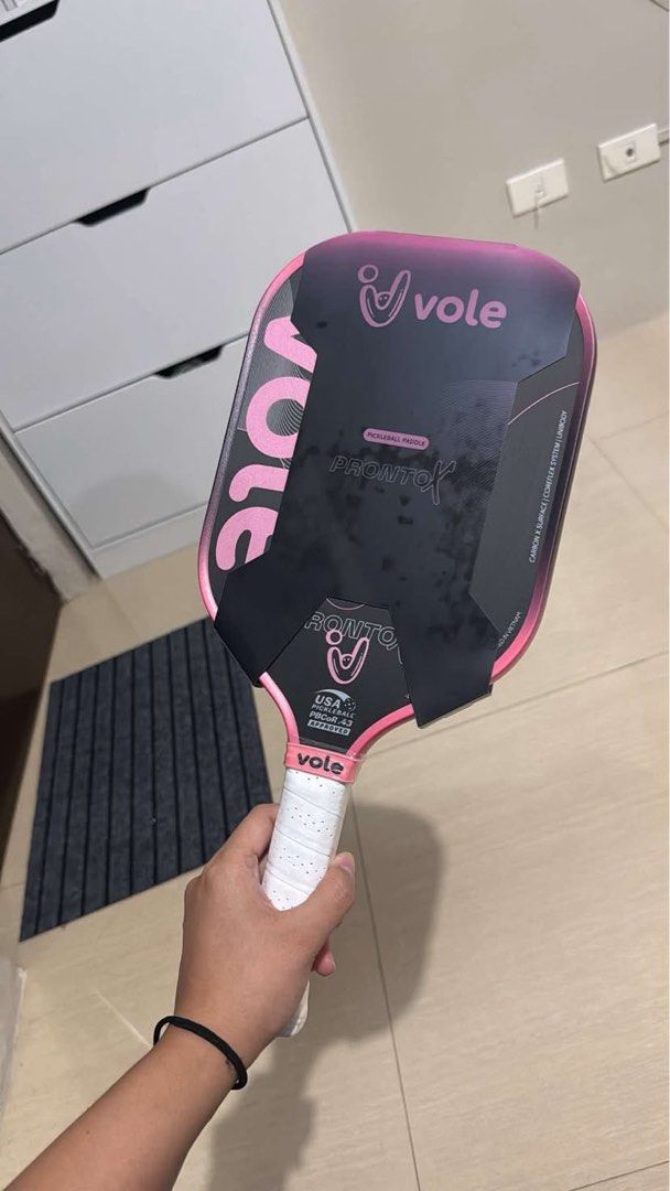 Vole Pronto X Pickleball Paddle - Multiple Colors Available (Category: Racket and Ball Sports) located in San Pedro. Submitted by _apol_ (Listing ID 1461052065, Image 2). Description: Brand New - Vole Pronto X Pickleball Paddles - Suitable for players of all levels - Durable carbon surface - Comfortable grip for extended play - Available colors: Black, Pink, Orange, Green Inclusions: PPF clear edge guard, grip tape .