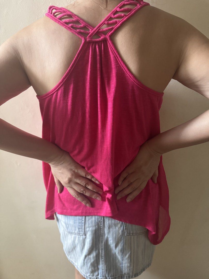 Weavers Pink Lattice Strap Tank Top Size L (Category: Sleeveless) located in Manila. Submitted by homeawayfromhome9 (Listing ID 1461041072, Image 2). Description: - Cute pink tank top from Weavers - Lattice strap detail on back and shoulders - Lightweight and flowy fabric - Great for layering or wearing on its own - Size: L - Made in China -shoulder 14in -length from back 18in.