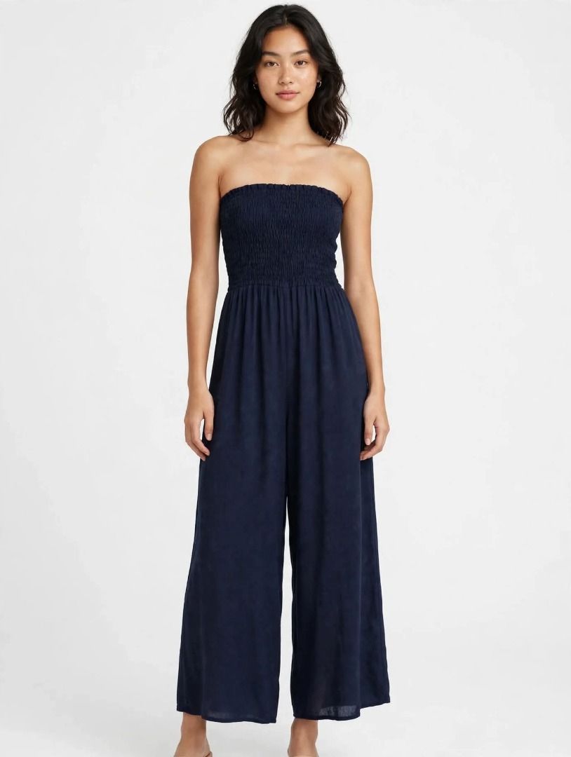 Wide Leg Jumpsuit#62 (Category: Jumpsuits) located in Caloocan City. Submitted by outfitloop (Listing ID 1461062431, Image 1). Description: - Smocked top for a comfortable fit - Made from comfortable and flowy material - Easy to slip on and off - Super comfy and stylish IMPORTANT: • 1st photo is an AI styling/model preview for reference on how the item may look when worn. • Please refer to the actual photos for the item’s true appearance and cond