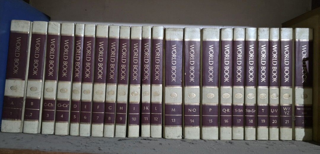 World Book Encyclopedia Complete Set (Category: Assessment Books) located in Manila. Submitted by williame.williame (Listing ID 1460927549, Image 2). Description: For book collectors! My personal owned World Book Encyclopedia set. 1985 edition. Slight browning or discoloration of pages, bur all books are in great condition and preserved. c Complete from A-Z and Research Guide/Index. See actual pictures. Price: Php10,000.00 no breaking of set, sel