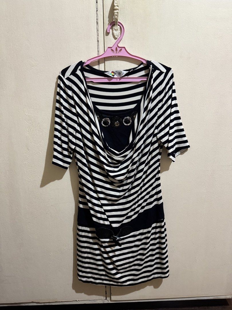 stripe dress (Category: Dresses) located in Marikina City. Submitted by fatherzav (Listing ID 1461098826, Image 1). Description: RFS: decluttering size S-M see photos for condition. this is thrifted and used by me 3x so manage expectations MOP: bdo, gcash MOD: j&t, lalamove .