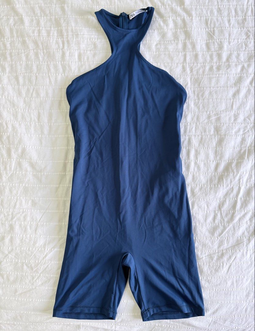 Zara Blue Halterneck Athletic-inspired Romper (Category: Rompers) located in Tarlac. Submitted by samdeclutters_ (Listing ID 1461010774, Image 1). Description: - Size: S - Color: Cobalt Blue - Material: Stretchy polyamide blend - Never used, only washed once.