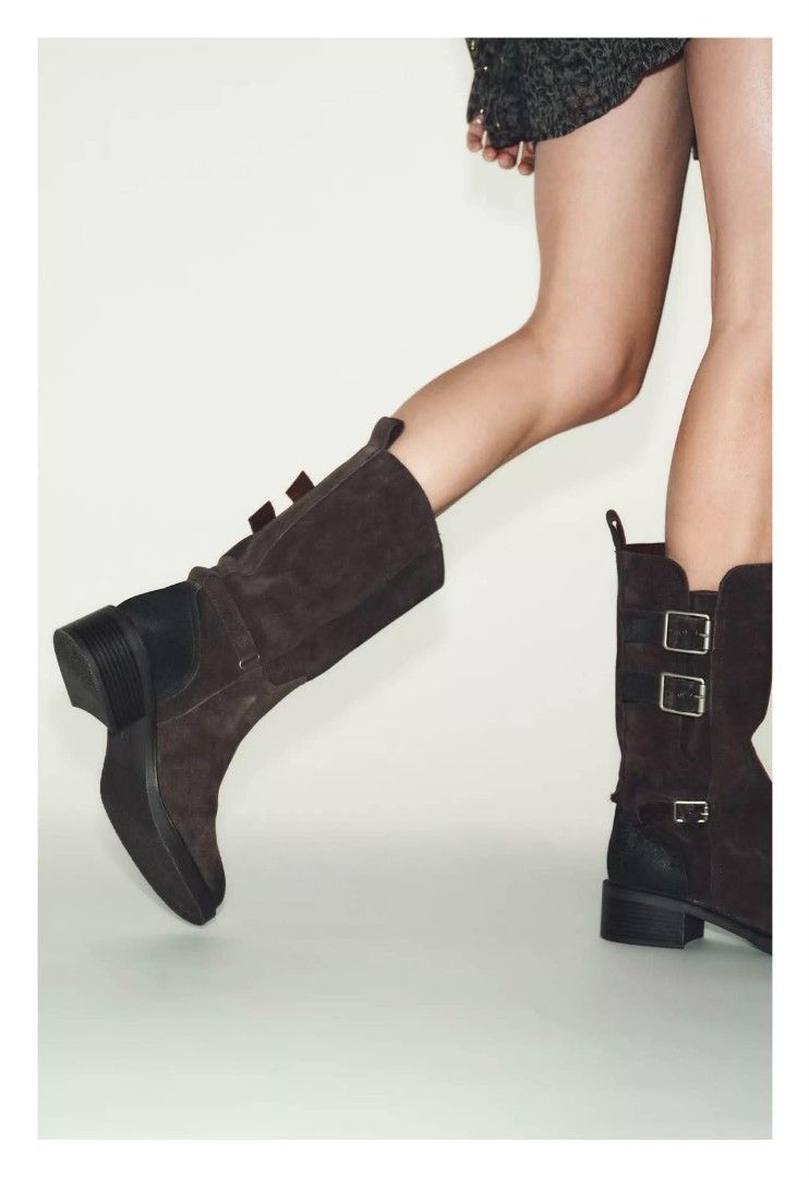 Zara Buckled Split Suede Ankle Boots (Category: Boots) located in Mandaluyong City. Submitted by luckyhorse.0e5c89 (Listing ID 1460947091, Image 2). Description: size 42 100% Cow Leather.