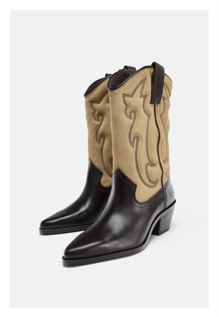 Zara Combined Leather Embroidered Boots (Category: Boots) located in Mandaluyong City. Submitted by luckyhorse.0e5c89 (Listing ID 1460956548, Image 2). Description: 100% Cow Leather.