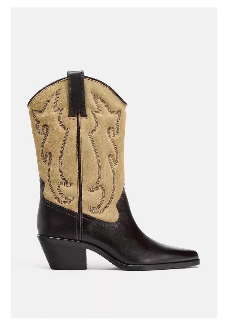 Zara Combined Leather Embroidered Boots (Category: Boots) located in Mandaluyong City. Submitted by luckyhorse.0e5c89 (Listing ID 1460956548, Image 3). Description: 100% Cow Leather.