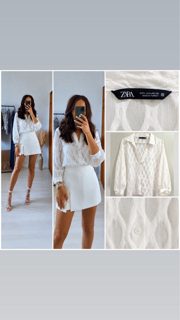 Zara jacquard mandarin collar top (Category: Blouses) located in Batangas. Submitted by daintydolll (Listing ID 1461042779, Image 1). Description: Large on tag and fits med-large.