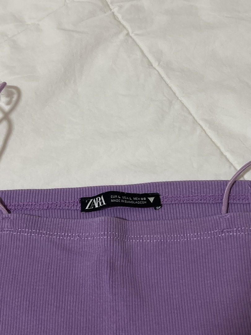 Zara Ribbed Spaghetti Strap Crop Top Purple (Category: Sleeveless) located in Quezon City. Submitted by prelovedbyhmsd (Listing ID 1461073009, Image 2). Description: - Zara purple ribbed crop top - Spaghetti straps - Stretchy material - it's a large but it runs very small, could fit a small to medium .