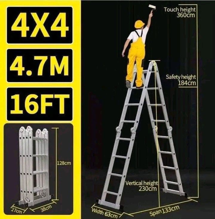 12, 16 &20ft Multi-functional Ladder (Category: Ladders & Steps) located in Makati City. Submitted by oideme (Listing ID 1461186910, Image 1). Description: 12ft - 4000 16ft - 5000 20ft - 6000.
