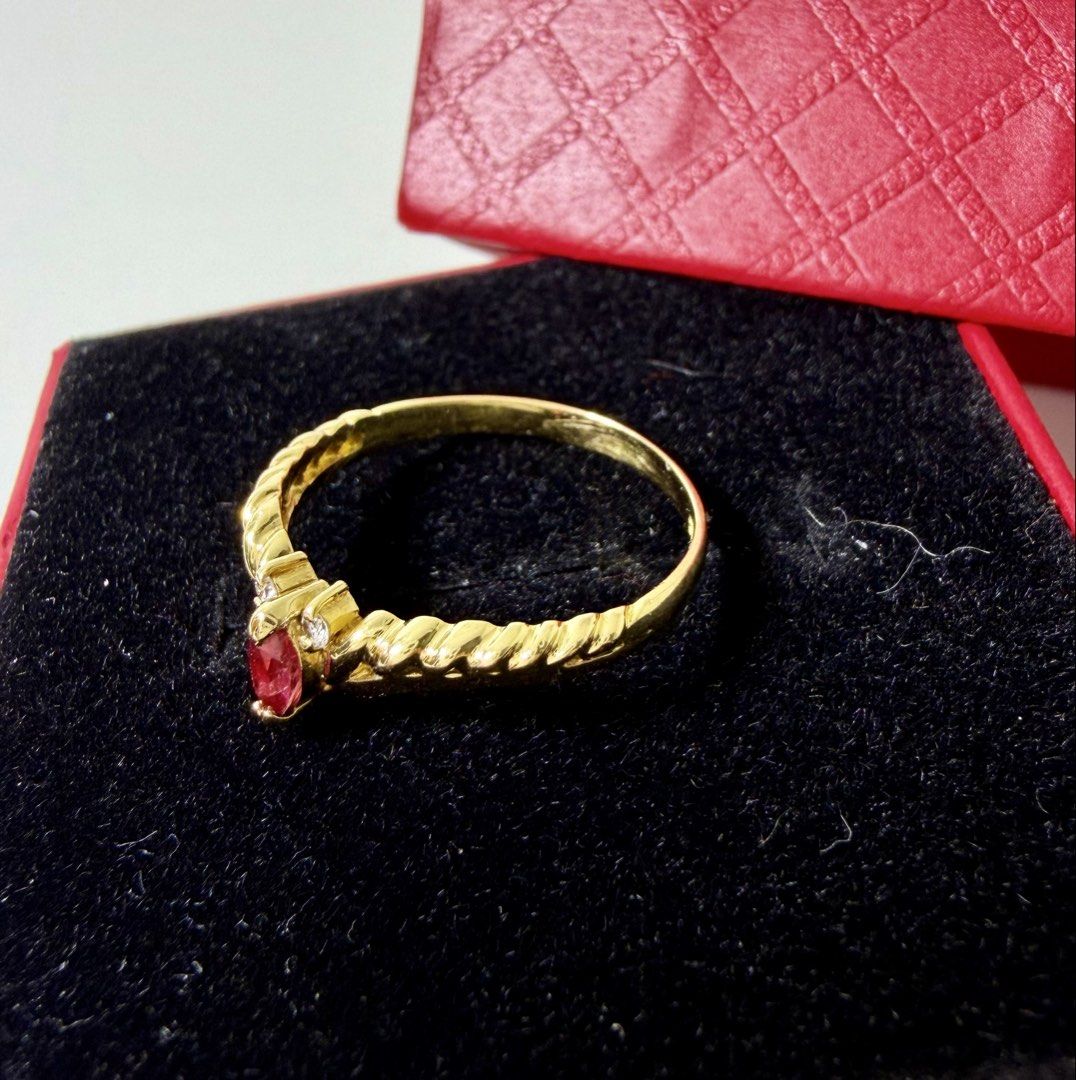 18k Japan Gold Ring with Ruby and Diamonds (Category: Rings) located in Manila. Submitted by importgoodiesph (Listing ID 1461237531, Image 3). Description: 18k Japan Gold Ring with Ruby and Diamonds - in excellent condition - 18k Japan gold - size: 5.5 - with natural ruby and diamond accents - marked K18 - weight: 1.65g LBC shipping c/o buyer. No meet-up..