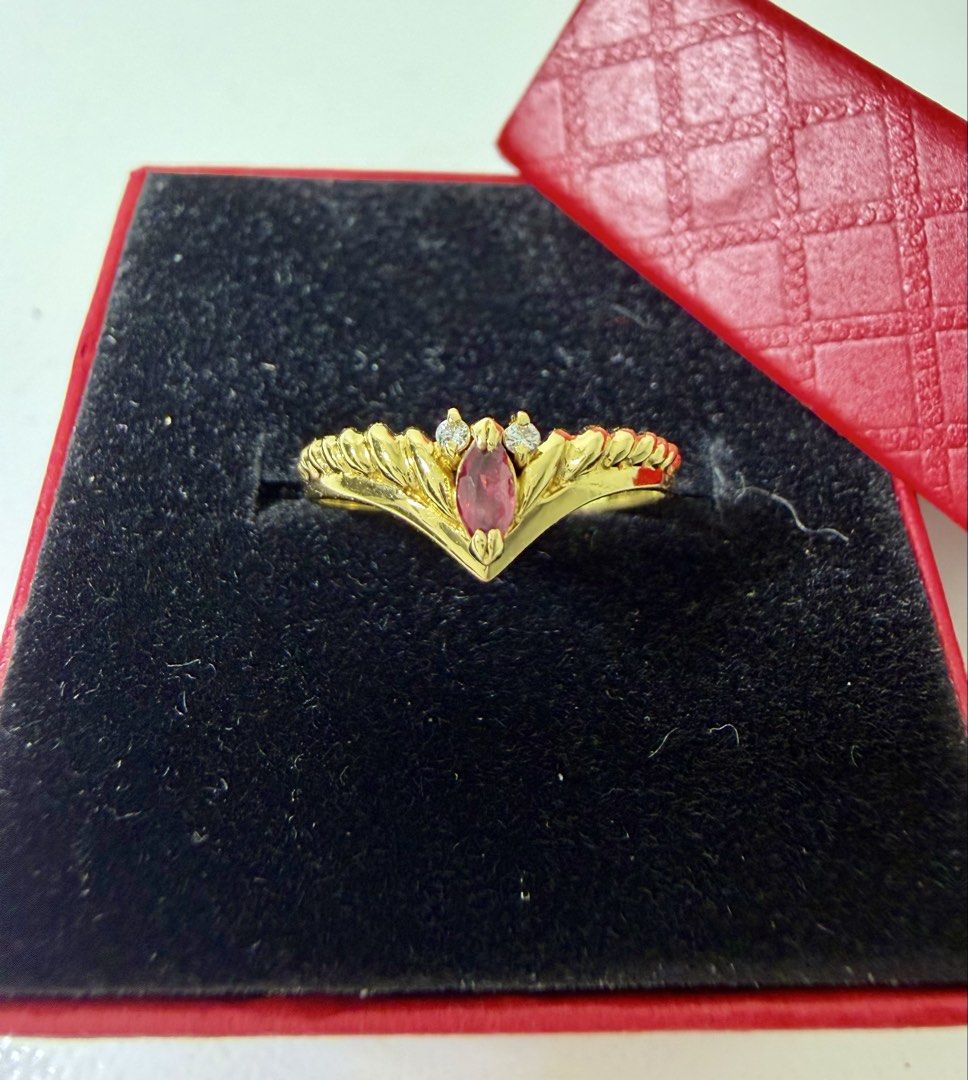 18k Japan Gold Ring with Ruby and Diamonds (Category: Rings) located in Manila. Submitted by importgoodiesph (Listing ID 1461237531, Image 1). Description: 18k Japan Gold Ring with Ruby and Diamonds - in excellent condition - 18k Japan gold - size: 5.5 - with natural ruby and diamond accents - marked K18 - weight: 1.65g LBC shipping c/o buyer. No meet-up..