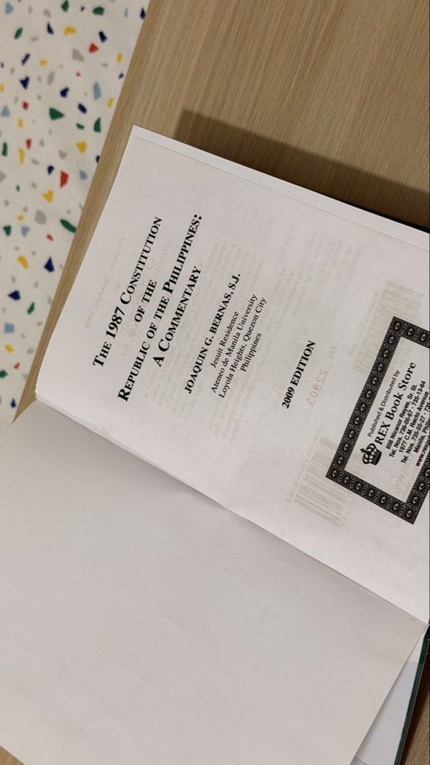 1987 Constitution by Fr. Bernas (Category: Textbooks) located in Manila. Submitted by _micaaahsl (Listing ID 1461283463, Image 2). Description: 1987 Constitution by Fr. Bernas Pages are good as new, with very few highlights and markings (less than 10 pages). With my name engraved. Location: Sta. Mesa, Manila .