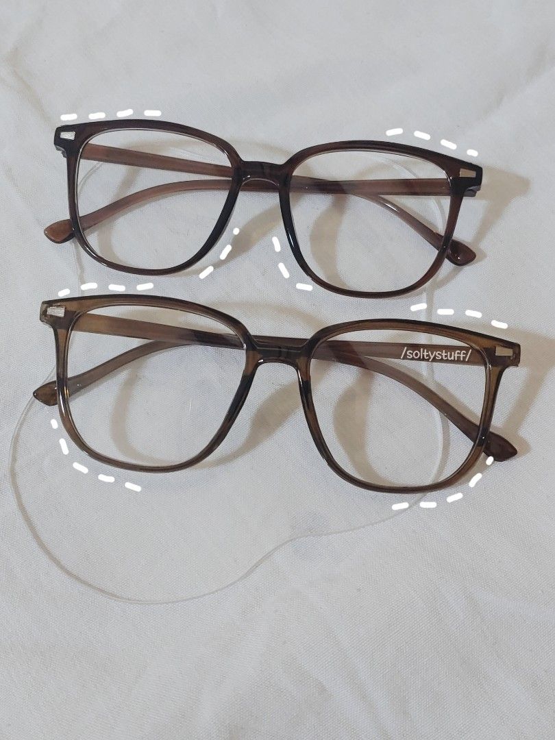 2 pcs. Glasses from Tiktok shop (Category: Sunglasses & Eyewear) located in Malolos. Submitted by soltyx (Listing ID 1461142961, Image 1). Description: price is for both used for affiliate video only unisex Color: Brown and Olive Green.