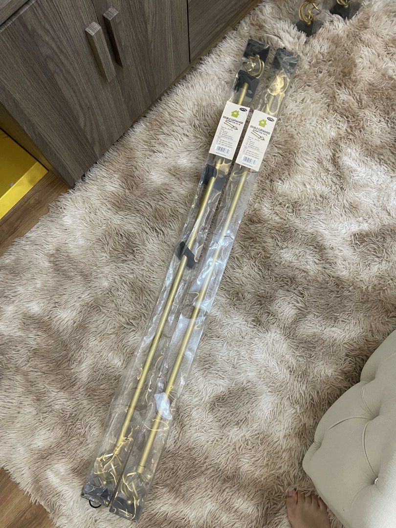 [2PCS] GOLD CURTAIN RODS (LONG) (Category: Curtains & Blinds) located in Concepcion. Submitted by wowsinigangmix (Listing ID 1461268011, Image 1). Description: METAL CURTAIN ROD COLOR GOLD SIZE 48”-84”(120-210 CM) BRAND NEW WITH BOX EXTRA FROM ROOM RENOVATION ROD ONLY (NO HOOK).