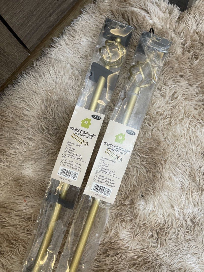 [2PCS] GOLD CURTAIN RODS (LONG) (Category: Curtains & Blinds) located in Concepcion. Submitted by wowsinigangmix (Listing ID 1461268011, Image 2). Description: METAL CURTAIN ROD COLOR GOLD SIZE 48”-84”(120-210 CM) BRAND NEW WITH BOX EXTRA FROM ROOM RENOVATION ROD ONLY (NO HOOK).
