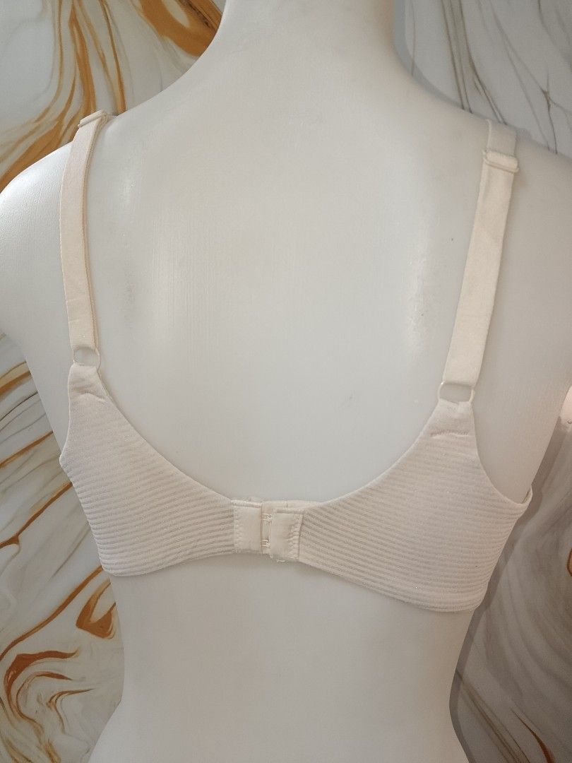 38b George Cream thin soft Padded Bra (Category: Undergarments & Loungewear) located in Manila. Submitted by truecrystal-1407 (Listing ID 1461212346, Image 3). Description: - Cream colored bra with a glossy metallic striped - Padded cups for support and shape - Adjustable straps - Hook-and-eye back closure - Simple and comfortable design - Ideal for everyday wear.
