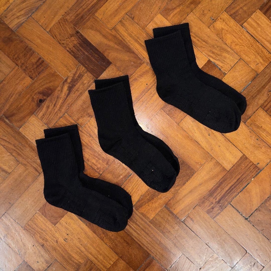 3 pairs Black Socks (Category: Socks) located in Makati City. Submitted by nicomachus (Listing ID 1461260879, Image 1). Description: • Three (3) Pairs of Black Socks • Free Size: Fits most Men’s US 7-10 • RFS: Only used for 1 weekend event; not being used anymore.