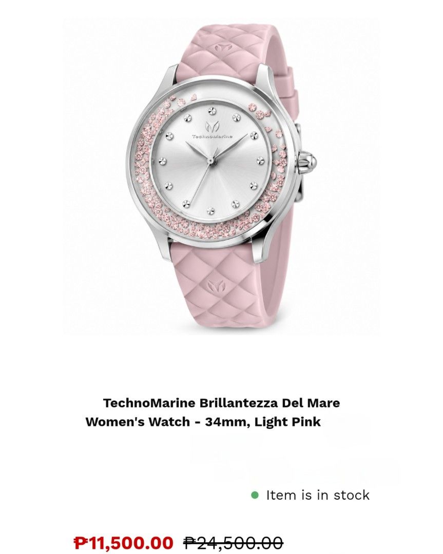 ❌ SOLD OUT ❌ (Category: Women's Watches) located in Davao. Submitted by cossetbyl. (Listing ID 1461179320, Image 2). Description: ❌ SOLD OUT ❌ ‼️ LAST 1 UNIT LEFT | PRE - ORDER ‼️ ⌚ TECHNOMARINE - 34 mm ⌚ P5,990 only! Back to reg. price na sa store at P11,500.00. Featuring floating/moving stones/crystals around the bezel. - 101% brand new & original from the U.S. 🇺🇸 - Open for layaway - 1.5k dp.